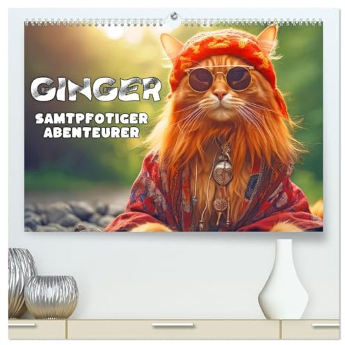 Ginger - Samtpfotiger Abenteurer (hochwertiger Premium Wandkalender 2026 DIN A2 quer), Kunstdruck in Hochglanz: Humorvolle Katzenbilder (CALVENDO Spass)