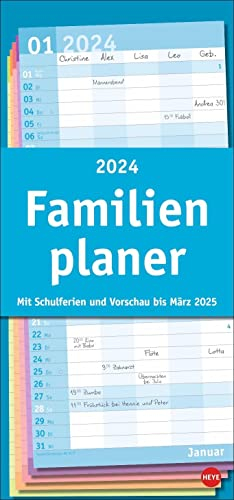 Basic Familienplaner 2024. Praktischer Wandplaner mit 5 Spalten. Familien-Wandkalender mit Schulferien und 3-Monats-Ausblick. Terminkalender 2024.