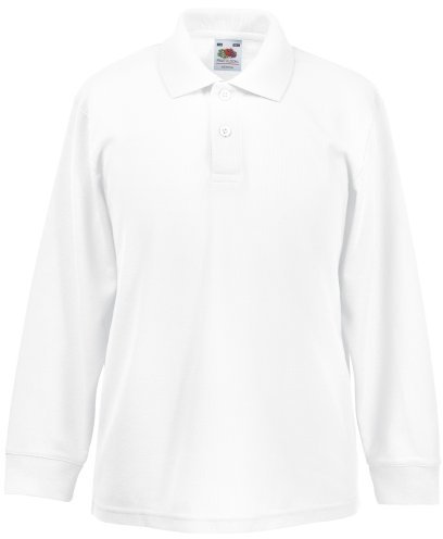 Fruit of the Loom Childrens Long Sleeve 65/35 Pique Polo/Childrens Polo Shirts (3-4) (White)