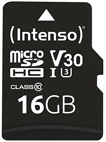 Intenso Professional microSDHC 16GB Class 10 UHS-I, U3, V30 Speicherkarte inkl. SD-Adapter (bis zu 100 MB/s,) schwarz