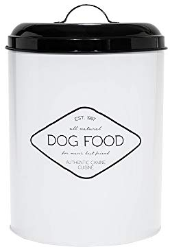 Amici Pet, , Buster All Natural Dog Food Large Metal Storage Bin, White