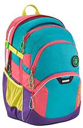 coocazoo Schulrucksack JobJobber Holiman, blau-gelb-lila, ergonomischer Tornister, höhenverstellbar mit Brustgurt und Hüftgurt für Mädchen ab der 5. Klasse, 30 Liter