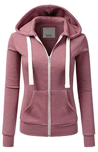 Ninexis Damen Kapuzenpullover, langärmelig, Reißverschluss, Farbblock, Basic Casual - Pink - 2X