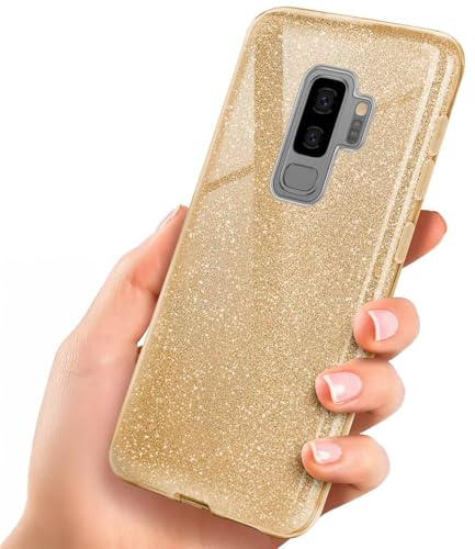 ONEFLOW Glitter Case für Samsung Galaxy S9 Plus Glitzer Handyhülle mit Kameraschutz, Stylische Hülle Glitzernd, Dünne TPU Schutzhülle für Damen, Glitzerhülle Qi kompatibel, Gold