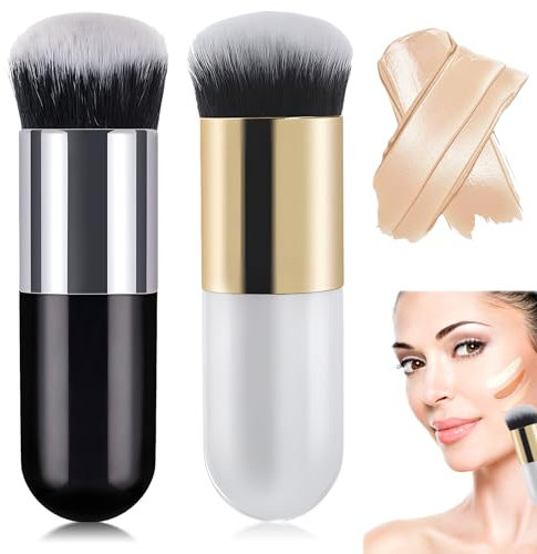 2 Stücke Make up Pinsel, Weiche Foundation Brush Gesichtspuder Pinsel BB Creme Pinsel Kosmetik Pinselset Makeup,Foundation Pinsel,Super Geschenkidee(Weißgold & Schwarzsilber)