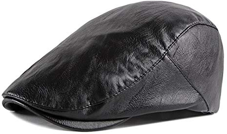 RUICHENG Leder Cap Barett PU Schiebermütze Herren Schirmmütze Gatsby Ivy Flat Cap (Schwarz)