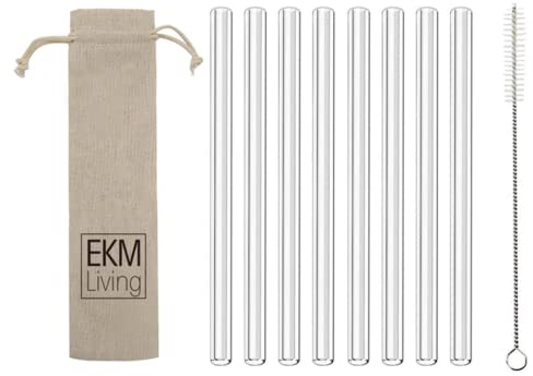 EKM Living Glas Strohhalme Set, Trinkhalme, bruchfest, wiederverwendbar, spülmaschinengeeignet, plastikfrei, GmbH (Glas gerade)