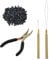 YTBYT Hair Extensions Pliers Tool Kit Hair Pliers Pulling Hook Bead Device Loop Threader and 500pcs 5.0mm Silicone Lined Micro Rings (Black)