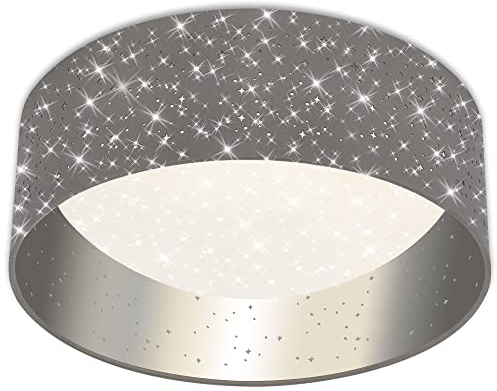 BRILONER Leuchten - LED Deckenleuchte, Stoff-Deckenleuchte, Stoffleuchte inkl. Sterneneffekt, 12 Watt, 1.200 Lumen, 4.000 Kelvin, Grau-Silber, Ø32cm