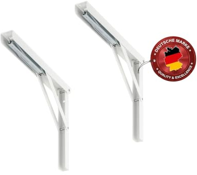 siwitec Klappkonsole Regalträger Stahl 70-90° Arretierung weiß 400x270mm | bis 120 kg Traglast pro Konsolenpaar, platzsparend einklappbar für Garage oder Balkon, korrosionsgeschützt langlebig