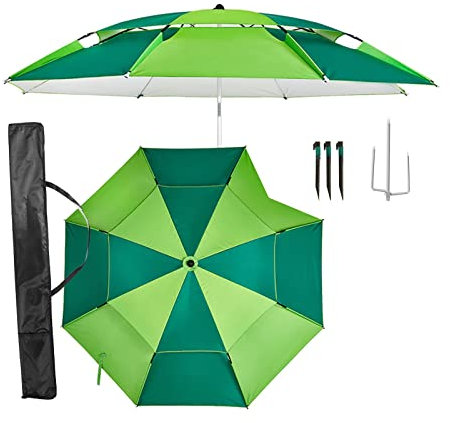 Sombrilla de playa grande a prueba de viento, sombrilla ajustable de 360° con abrazadera universal, sombrilla portátil, sombrilla, botón de inclinación fácil de configurar para acampar en la playa