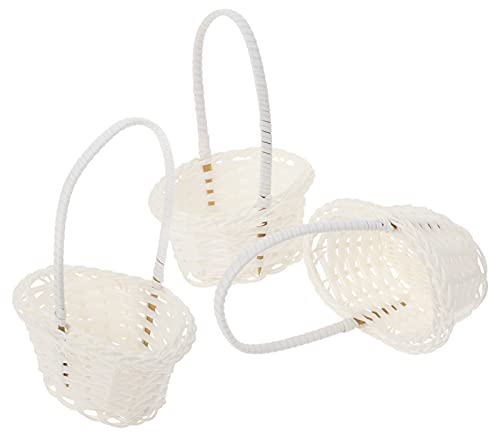 Toyvian 3 Pcs Small Oval Shaped Handwoven Sea Grass Basket with Handles - White - Decorative Rustic Basket for Easter Egg Wedding Decor, Bedroom, Garden, Office, Living Room