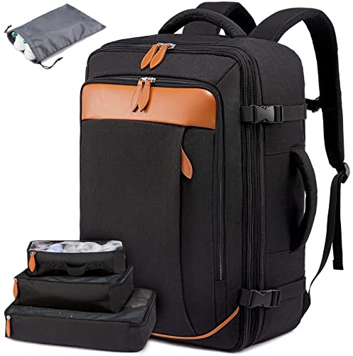 LOVEVOOK Reiserucksack Handgepäck Flugzeug, 35L-40L Erweiterbarer Handgepäck Rucksack Flugzeug, Große Laptop Rucksack für 17 Zoll Damen Herren, Sportrucksack Damen, Travel Bag, Schwarz
