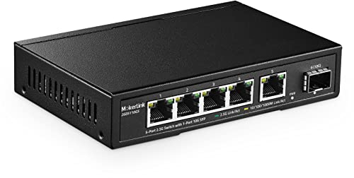 mokerlink Switch Ethernet 5 Porte 2.5G con 10G SFP, 5 Porte Base-T 2.5G compatibili con 10/100/1000Mbps, commutatore di Rete Senza Ventola in Metallo