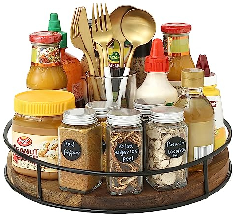 YUNISS Drehteller Organizer, Drehbar Lazy Susan Gewürzregal Küchen Organizer, Drehplatter Organizer Für Schrank Kühlschrank Küchen Arbeitsplaatte (Holzfarbe, 30cm)