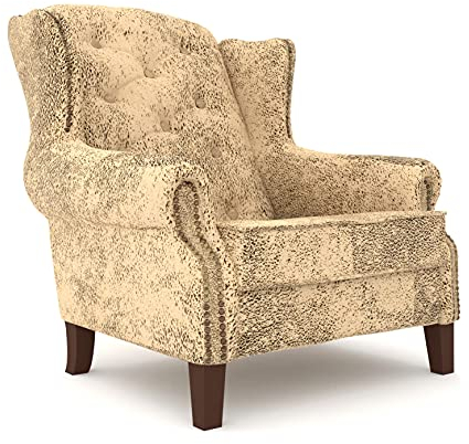 S-Style Möbel Sargans Chesterfield Sessel Ohrensessel Für Wohnzimmer Schlafzimmer Louge Büro Loungesessel Polstersessel Cocktailsessel Holzbeine Öko Leder Creme Braun 102 x 93 x 102 cm