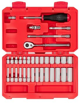 TEKTON 1/4 Inch Drive 6-Point Socket and Ratchet Set, 34-Piece (4-15 mm) | SKT05202