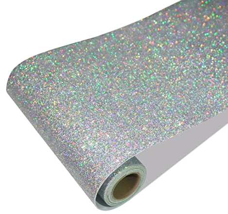 CRE8TIVE Glitzer Tapete Silber Fototapete Selbstklebend Glitzerfolie Selbstklebend Folie für Möbel Schrankfolien Selbstklebend Klebefolie Glitzer Weihnachtsdekoration Verpackung Treppen 20cm x 200cm