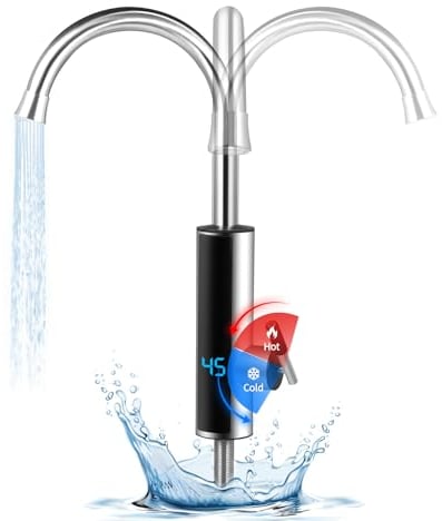 Heiß- Und Kaltwasserhahn, Elektrischer Wasserhahn aus Edelstahl, Küchenarmatur Mit LED-temperaturanzeige, Küchenarmatur Mit Elektrischem Warmwasserbereiter, 360° Drehbares Wasserhahnzubehör(01)