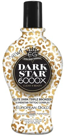 European Gold Dark Star 6000X Ultra-Dark Tanning Lotion with Triple - Bronze Formula for Deep, Long-Lasting Tan and Skin-Nourishing Ingredients - 12 oz
