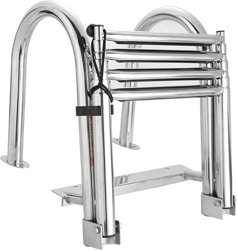 Miuxe Acero Inoxidable 316 a Bordo Escalera De Baño Telescópica De 4 Peldaños para Barco De Pontones Escaleras De Muelle Plegables Multiusos para Piscina De Yate De Barco Marino