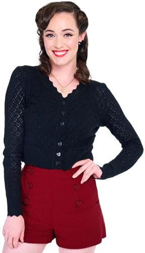 Voodoo Vixen Heart Pattern Scallop Edge Cardigan Frauen Cardigan schwarz