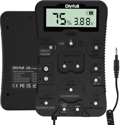 Dlyfull Universal Batterietester für AAA AA C D 9V CR123A CR2032, Batteriemessgerät mit LCD Display für Alle Batterien und Akku, Digitaler Testgerät für 1,5V und 3V Knopfzellen, B4 pro