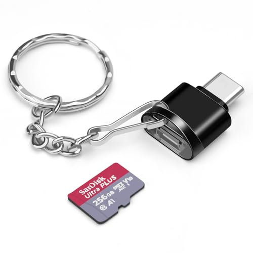 Adaptateur de Lecteur de Carte TF/Carte mémoire de Type C avec Porte-clés, Lecteur USB 3.0 Type-C vers Micro SD SDHC SDXC OTG, Compatible avec iPhone 15 Pro Max Mac Windows Linux PC Samsung (Noir)