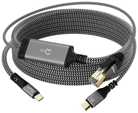 Mygatti Cavo adattatore da Ethernet(con porta di ricarica PD da 100 W) a USB-C(1,8 m),adattatore di rete Gigabit Type-C a RJ45 LAN,compatibile con laptop,MacBook Pro/Air,iPad Pro,iPhone 15/16 serie