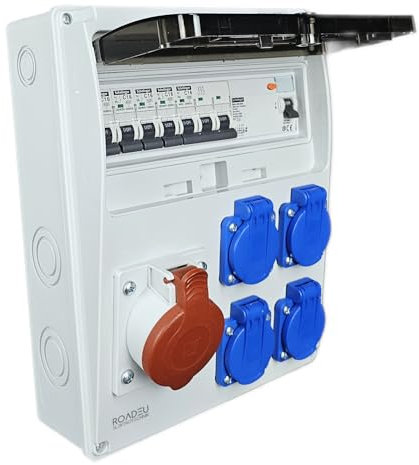 RoadEu - Coffret de Chantier, Distributeur Mural. Prise CEE 16A et 4x 230V. Distributeur de courant avec disjoncteur différentiel. Tableau électrique Entièrement câblé