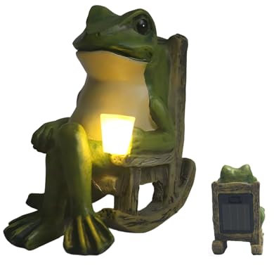 Adornos solares de rana de jardín para exteriores, figura de rana de resina de 3.9 pulgadas con luces LED impermeables, bonita decoración de jardín para patio, balcón y patio, regalo único de