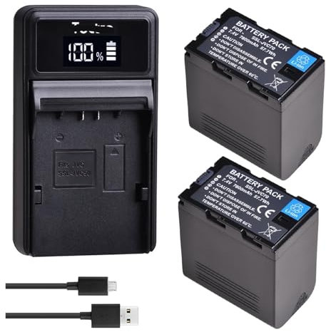 Batterie Au Lithium 7800mAh SSL-JVC70 Batterie JVC70 Ou Chargeur USB, Compatible for JVC GY-HMQ10 GY-HM200 GY-LS300 GY-HM600 GY-HM650, Caméscope(2 Battery Set)