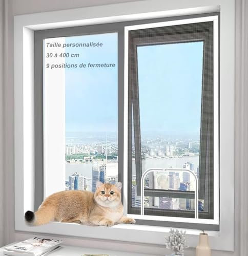 Yuly Moustiquaire de Fenêtre de Sécurité pour Chat de Taillepersonnalisée,Protection de Fenêtre pour Chat,Anti-Moustiques et Insectes,Auto-adhésive,Facile à Installer sans Perçage
