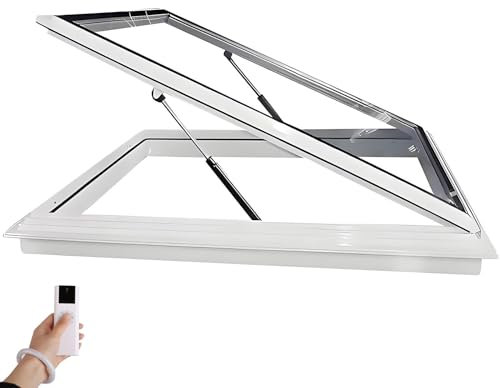 Lucernario Elettrico Personalizzato, Lega di Alluminio + Vetro Isolante, Resistente agli Urti, Motorizzato, Telecomando, Facile da Installare, per Soffitta, Veranda, Tetto, Seminterrato(White,LxW 58x7