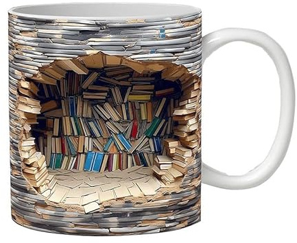 3D Buch Tasse Glas,Buchtasse,Painted Book Mug,Bibliothek Bücherregal Tasse,TBook Lover Mug Lustige Kaffeetassen Keramikbecher für Geschenke (1)