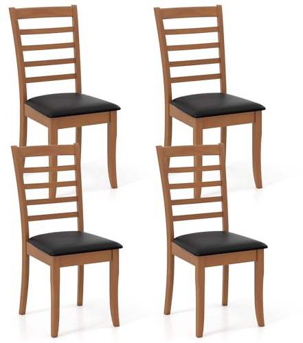 COSTWAY Esszimmerstühle 4er Set, Küchenstühle Holz, Esstisch Stühle mit gepolsterter Sitz, Holzstühle bis 150 kg belastbar, für Esszimmer, Küche (Schwarz)