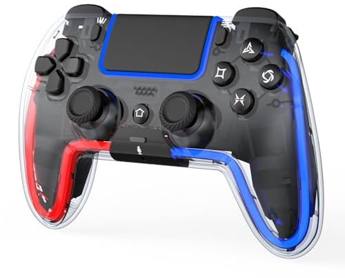BETMI Controller Wireless per PS5 Pro/Slim, compatibile MAC/Steam Deck/PC, joystick Effetto Hall, doppia vibrazione/Macro/Turbo, jack 3,5mm, 6 assi, gamepad LED con altoparlante (Transparent)