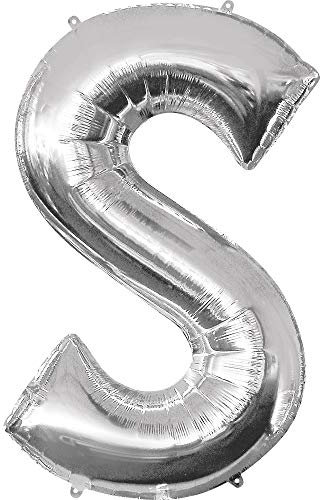 Amscan 3298301 - Super Shape Folienballon Buchstabe S Silber, 53 cm x 88 cm, Luftballon, Heliumballon, Geburtstag, Dekoration