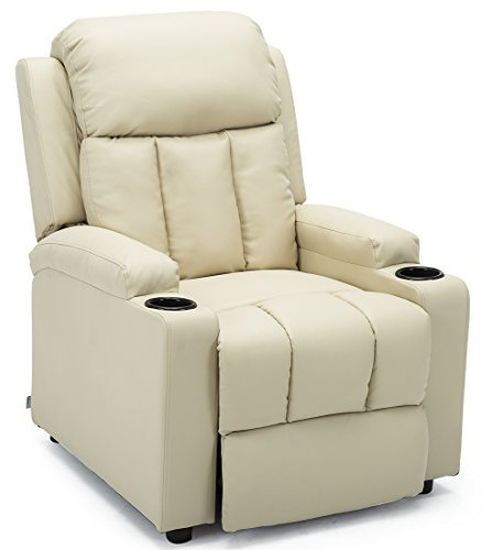 More4Homes STUDIO RECLINER w DRINK HOLDERS ARMCHAIR SOFA BONDED LEATHER CHAIR RECLINING CINEMA (Cream)