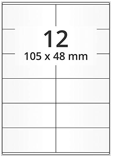 Laserdrucker Etiketten auf A4 Bogen, weiß - 105 x 48 mm - 1.200 Papier Aufkleber auf 100 Blatt, ablösbare Universal Klebe-Etiketten, matt