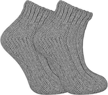 Sock Snob - Ladies Chunky Knit Winter Warm Ribbed Low Cut Wool Blend Ankle Boot Socks (4-8 uk, 05 Grey)