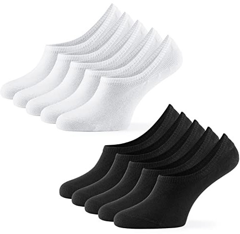 Mat & Vic's Füßlinge Damen Baumwolle Ballerina Socks - unsichtbare Sneaker Socken Füsslinge Herren 10 Paar, mit großem Silikonpad gegen Verrutschen (schwarz-weiß, 39-42)