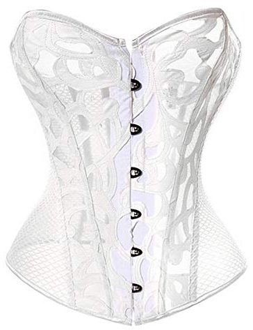 Woboren Damen Schwarz Weiß Body Shaper Mesh Vollbrust Corsage Top Übergrößen (Weiß, S)