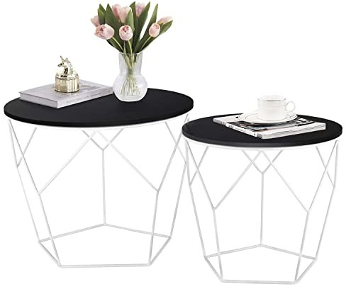 Ribelli Tavolo in Metallo - Piano in Legno su Robusta Struttura in Metallo - tavolino Ideale per Soggiorno, Camera da Letto, Ufficio e co., Tavolo in Metallo:Legno Scuro/Bianco