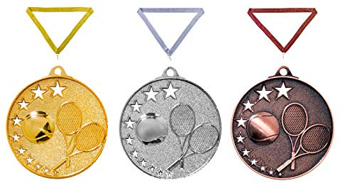 Henecka Medaille Tennis, Medaillen mit Wunschgravur, inklusive Halsband, wählbar in Gold, Silber, Bronze, oder als 3er-Serie (Gold)