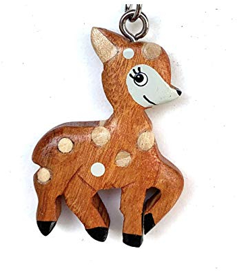 JA Horse handgemachte hölzerne Schlüsselanhänger Anhänger Dekor Tiere im Wald Bär Dachs Fuchs Igel (79 Reh - Bambi)