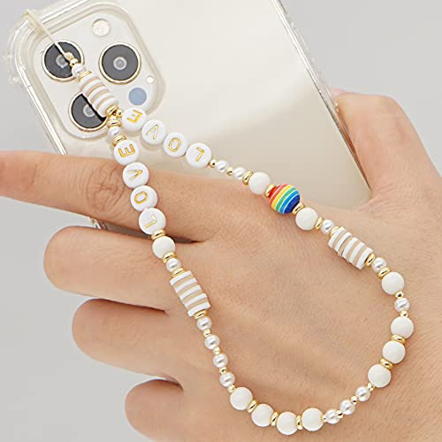 Uposao Handy Lanyard Perlen, Acryl Smile Star Handykette Perlen Handyanhänger Böhmische Handgelenkbänder Schlüsselbund Telefon Kette Strap für Frauen Mädchen, Auto Schlüssel Dekoration