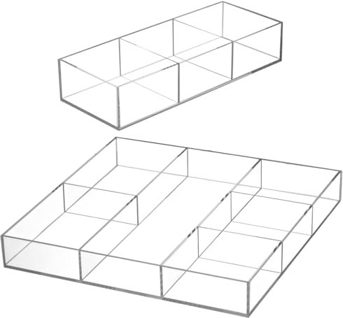 Peohud 2 Pack Acrylic Drawer Organizer Tray, 6/3 Section Clear Makeup Tray Organizer for Drawer, Junk Drawer Storage for Office Desk Supplies and Accessories, 30cm x 30cm