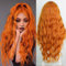 Lange Orange Gewellte Perücken für Frauen, TANTAKO Lange Orange Farbene Kunsthaar Perücke mit Lleiner Lace Spitze, Orange Halloween Cosplay Perücke (382 Orange)