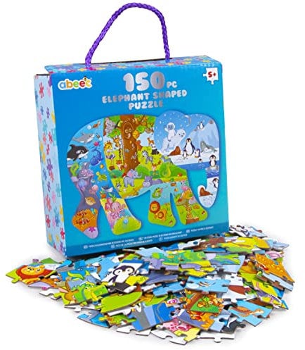 abeec Elephant 150pc Shaped Puzzle- Puzzles For Kids Animal Jigsaw Puzzles - Jigsaws For Children Age 5- Contains Animals From The Antarctic, Land, Sea